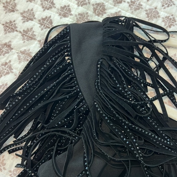 NWT DKNY Donna Karan Black Cocktail Sheath Dress Studded Fringe Shoulder Size 4 - Picture 11 of 16